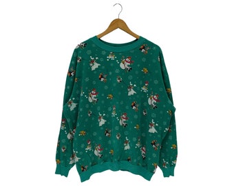 Sudadera vintage de Mickey Mouse con estampado integral y cuello redondo para Navidad