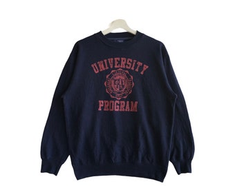 Vintage University Program Sweatshirt Heltryckt Spellout Stor Logotyp Rund Hals Tröja Tröja