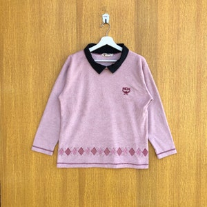 Vintage MCM Legere Fleece Sweatshirt Embroidered Small Logo Pink Color Crewneck Jumper Pullover Sweater