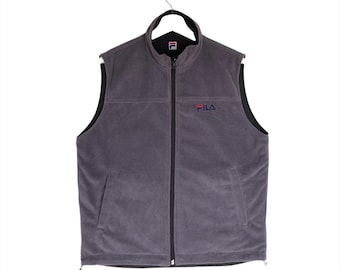 Vintage Rare FILA Sleeveless Vest Embroidery Small Logo Full Zipper Jumper Pullover Sweater Tanks