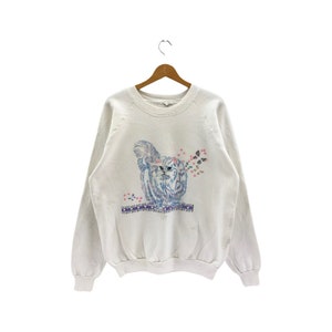 Vintage Cat Graphic All Over Print Sweatshirt Crewneck Jumper Pullover Sweater