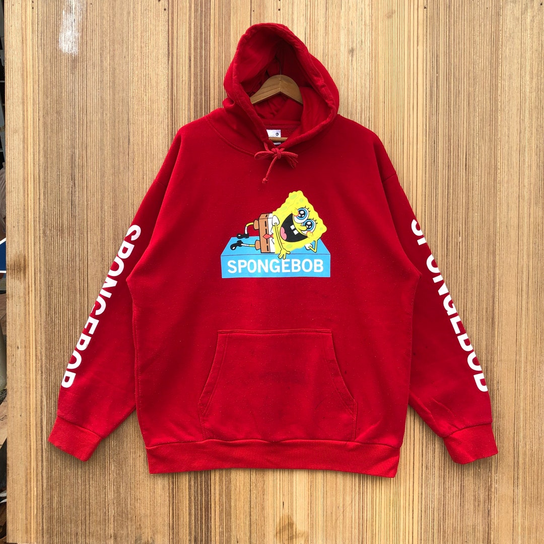 Moletom vintage Bob Esponja com capuz vermelho, blusa de gola