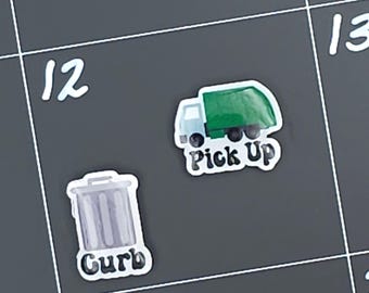 Garbage Can "Curb" & Truck "Pick Up" Magnet Calendar Charms, trash pickup chore reminder.