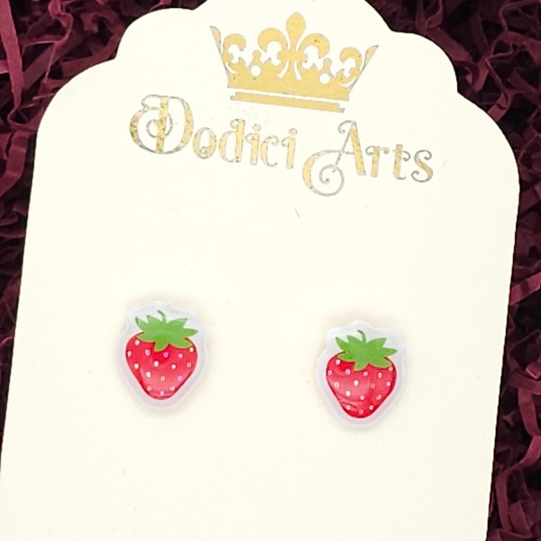 Red Strawberry Polystyrene Stud Earrings. Summer Strawberry Festival Post Earrings. Hypoallergenic and comfortable to wear.