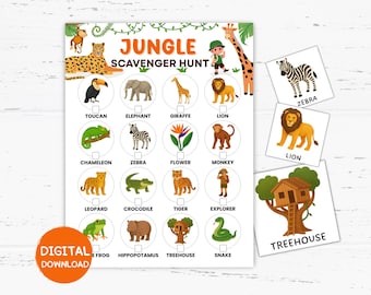 Chasse au trésor dans la jungle à imprimer, chasse au trésor safari pour enfants, jeux de société dans la jungle pour enfants, anniversaire sur le thème de safari, activité safari