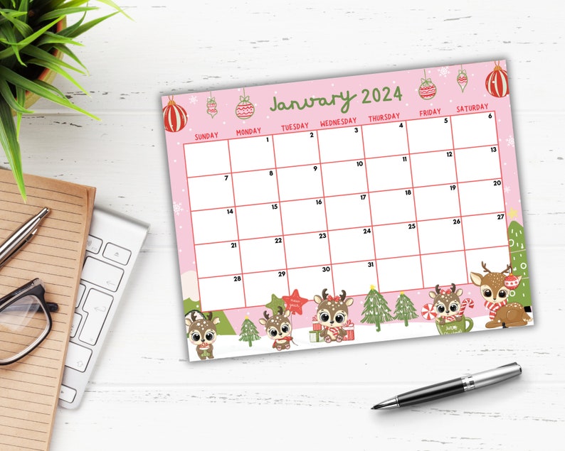 EDITABLE January 2024 Printable Calendar Reindeer Calendar Etsy Australia