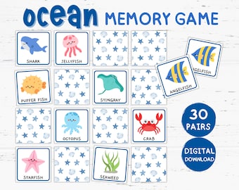Ocean Memory Game Printable, Ocean Matching Game, Ocean Flashcards, Summer Flashcard, Ocean Activities, Under the Sea Games