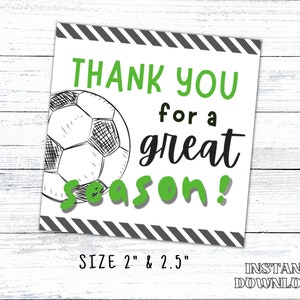 Soccer Gift Tags Printable, Soccer Cookie Tags, Soccer Coach Gift Printable, Thank You For A Great Season, Teacher Appreciation Gift Tags