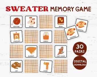 Sweater Weather Fall Memory Matching Game Printable, Autumn Flashcards, Fall Activities, Autumn Party Ideas, Family Games Printable