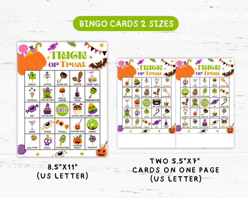 Trick or Treat Bingo Cards Printable, Halloween Bingo Game, Halloween