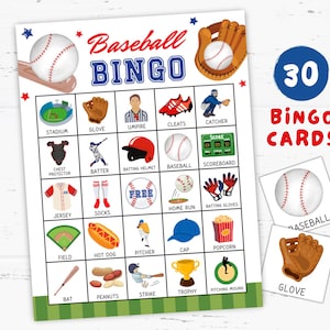Baseball Bingo Game 30 Cards, Printable Sports Activity, Sports Classroom Activity, Sports Party Entertainment, Baseball Party Game