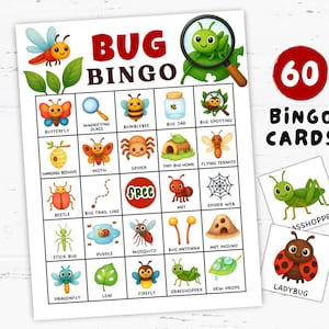 Bug Bingo Game 60 Cards Printable, Insect-Themed Activity, Nature Learning Game, Classroom Fun, Backyard Exploration, Nature Bingo Game