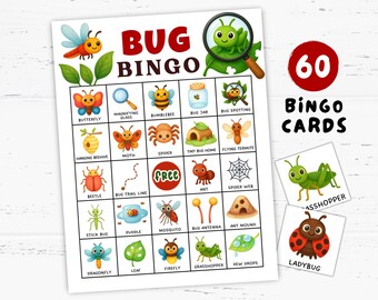 Bug Bingo Game 60 Cards Printable, Insect-Themed Activity, Nature Learning Game, Classroom Fun, Backyard Exploration, Nature Bingo Game
