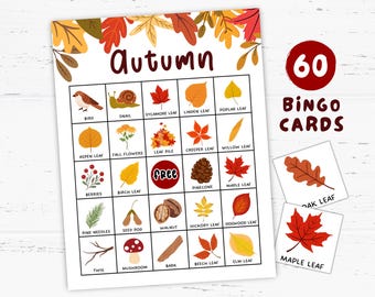 Autumn Leaves Bingo Game 60 Printable Cards, Fall Bingo, Fall Party Ideas, Fall Activities, Fall Birthday, Autumn Party Games, Family Games