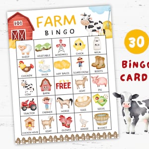 Farm Bingo Card Printable for Kids, Farm Games, Farm Party Favors, Farm Activities, Farm Theme Birthday Party, Birthday Party Game Ideas