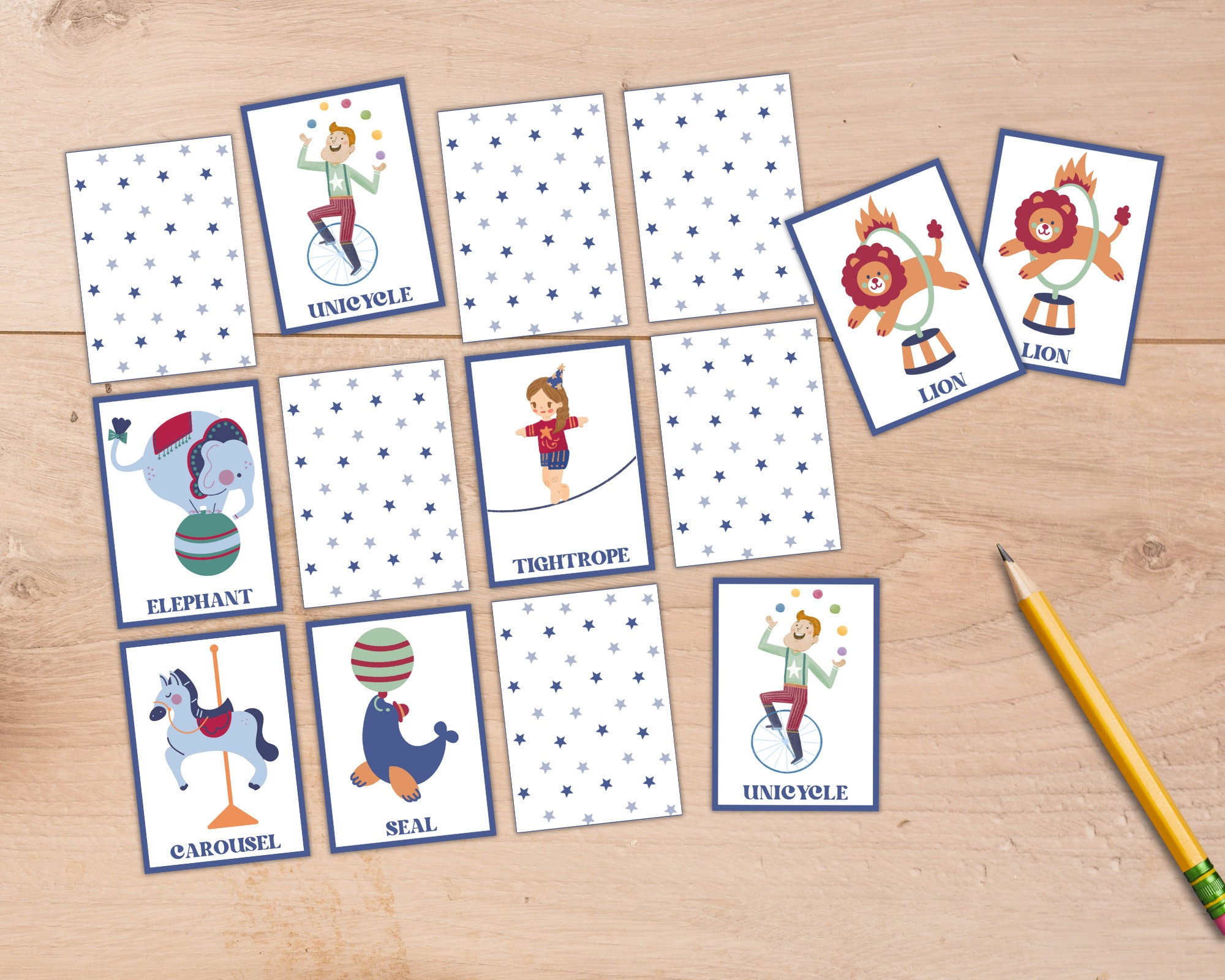 Circus Memory Game Printable, Matching Game for Kids, Matching