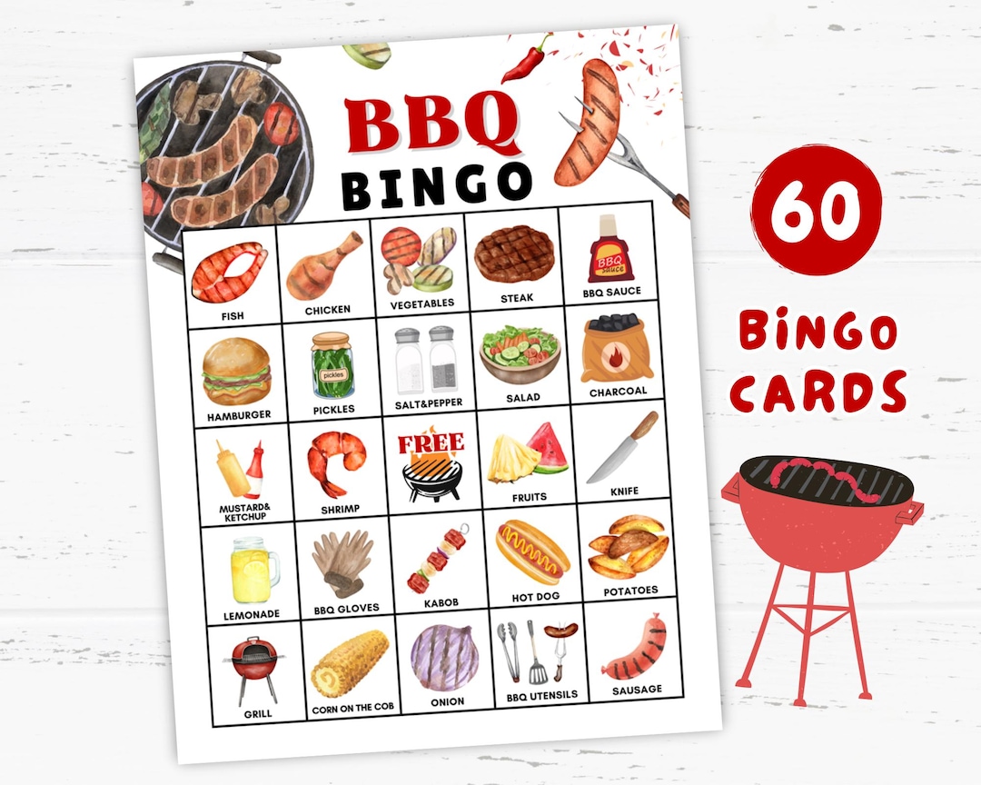 BBQ Bingo Game 60 Cards Printable, Picnic Games, BBQ Activities, BBQ ...