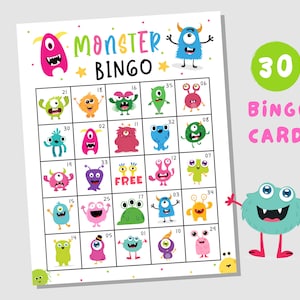 30 cartes de bingo monstre imprimables, jeu de monstre à imprimer, jeux de famille d'Halloween pour enfants, adolescents et adultes