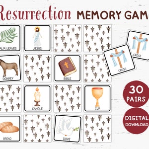 Juego de memoria de resurrección para imprimir, tarjetas de memoria cristianas, tarjetas didácticas cristianas, actividades de resurrección cristianas, juego de memoria de Pascua