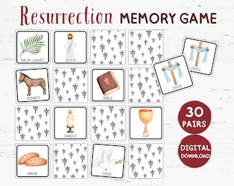 Resurrection Memory Game Afdrukbaar, christelijke geheugenkaarten, christelijke flashkaarten, opstandingsactiviteiten christelijk, paasgeheugenspel