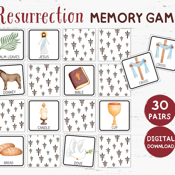 Resurrection Memory Game Printable, Christian Memory Cards, Christian Flash cards, Resurrection Activities Christian, Easter Memory Game