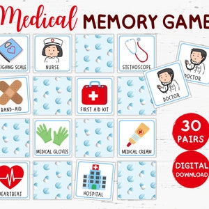 Juego de memoria médica imprimible, juego de correspondencias médicas, tarjetas didácticas de enfermeras, juego de memoria de enfermeras, tarjetas didácticas médicas, juegos de enfermeras y médicos