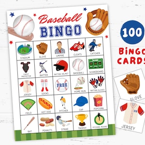 Baseball Bingo Game 100 Cards, Printable Sports Activity, Sports Classroom Activity, Sports Party Entertainment, Baseball Party Game