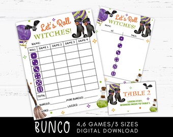 Let's Roll Witches Bunco Scorecards Printable, Witch Bunco, Halloween Bunco Cards, Halloween Activities, Witch Feet Theme Party Games