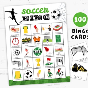 Soccer Bingo Game 100 Cards Printable, Sports Party Activity, Classroom Game, Fun Family Game Night, Soccer Game, Fun Soccer Activity