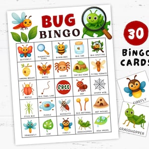 Bug Bingo Game 30 Cards Printable, Insect-Themed Activity, Nature Learning Game, Classroom Fun, Backyard Exploration, Nature Bingo Game