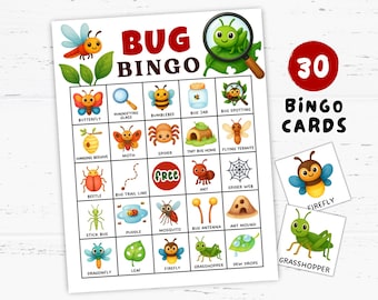 Bug Bingo Game 30 Cards Printable, Insect-Themed Activity, Nature Learning Game, Classroom Fun, Backyard Exploration, Nature Bingo Game