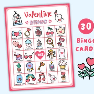 Valentine&#39;s Day Bingo Printable, Valentine&#39;s Day Game Printable, Valentine&#39;s Day Party Theme Games, Valentine&#39;s Day Activities for Kids