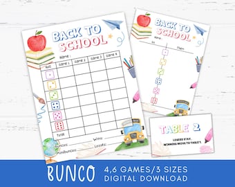 Back to School Bunco Score Cards Printable, School Bunco Sheet, Bunco Tally Sheets, Back to School Games Activities, Theme Party Favors