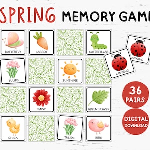 Frühlings Memory Spiel zum ausdrucken für Kinder, Frühling Memory Spiel, Frühling Memory Spiel zum Geburtstag, Frühling Memory Spiel