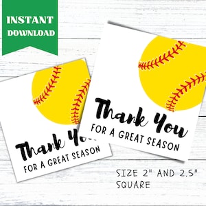 Merci étiquettes de softball entraîneur, merci pour une grande saison entraîneur de softball cadeau imprimable, étiquettes de cadeau de fin de saison, étiquettes de biscuits de softball