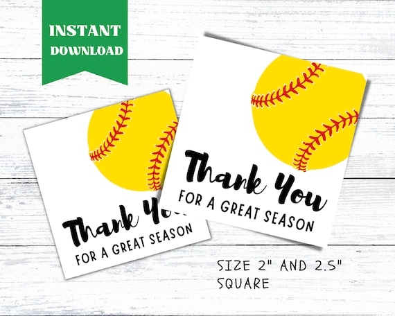Thank You Coach Softball Tags, Thank You For A Great Season Softball Coach Gift Printable, End Of Season Gift Tags, Softball Cookie Tags