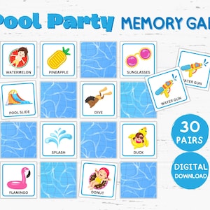 Pool Party Memory Match Game for Kids, Printable Summer-Themed Card Game for Fun & Learning, Family Activities, Kids Classroom Games