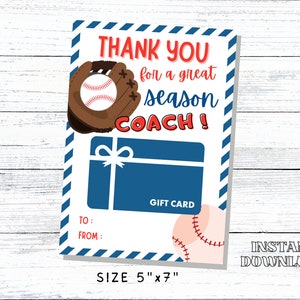 Merci pour la grande saison Coach Card Holder, Baseball Coach Gift Card Holder, Baseball Birthday Card Printable, Coach Appreciation Card