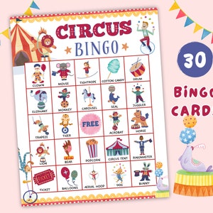 Circus Bingo Card Printable, Circus Games, Circus Birthday Bingo Printable, Circus Party Games for Kids, Carnival Party Theme