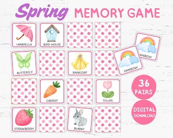 Spring Memory Game Printable for Kids, Spring Matching Game, Spring Matching Activities, Spring Flashcards, Spring Birthday Theme