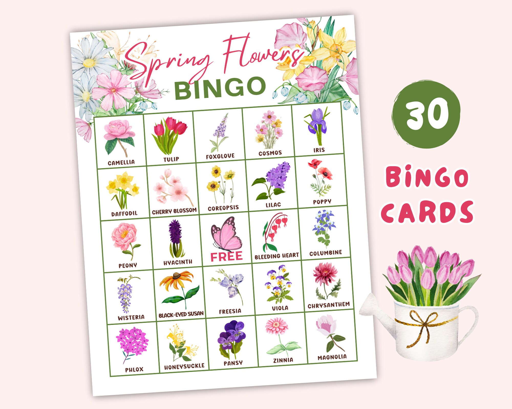 Spring Flower Bingo Cards Printable, Flower Games, Garden Games, Garden ...