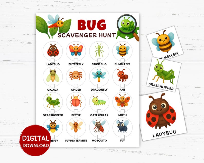 Bug Scavenger Hunt for Kids, Printable Insect Adventure Game, Camp ...