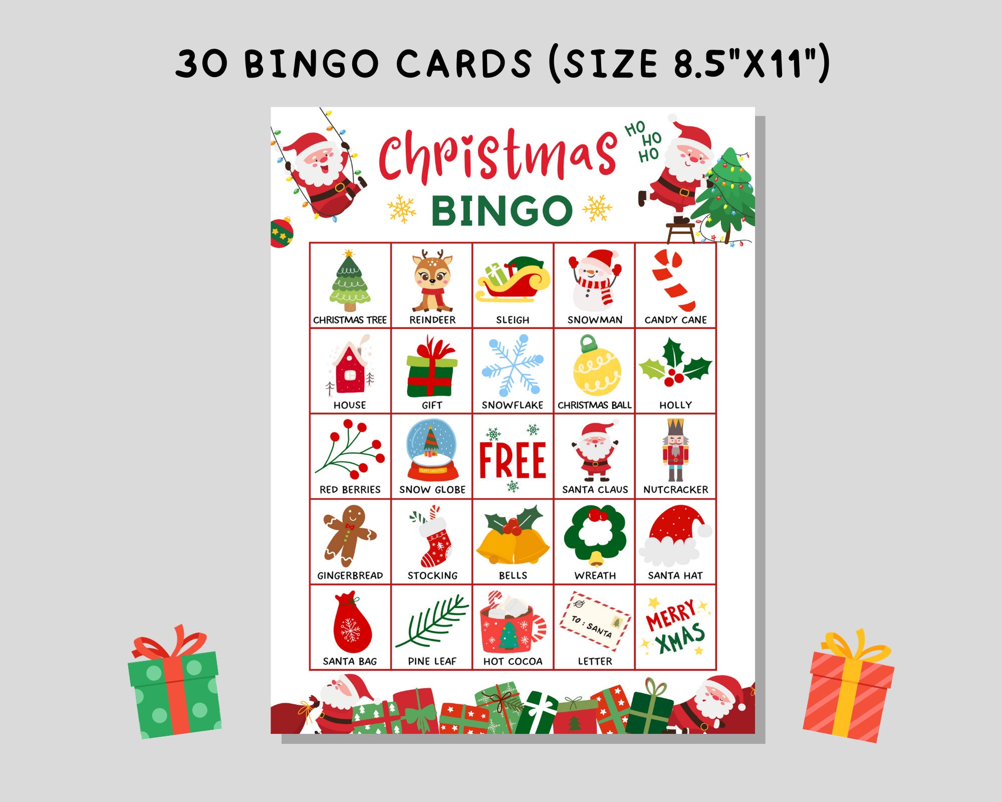 Printable Christmas Bingo Cards, Christmas Bingo Games, Winter Bingo