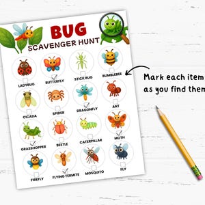 Bug Scavenger Hunt for Kids, Printable Insect Adventure Game, Camp ...