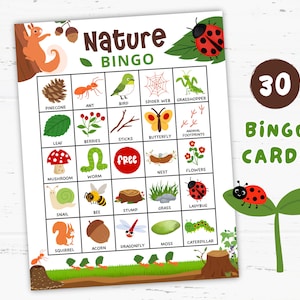 Cartes de bingo nature à imprimer, Jeux nature, Activités nature, Salle de classe sur le thème de la nature, Cadeau d'anniversaire nature, Jeux de fête en plein air