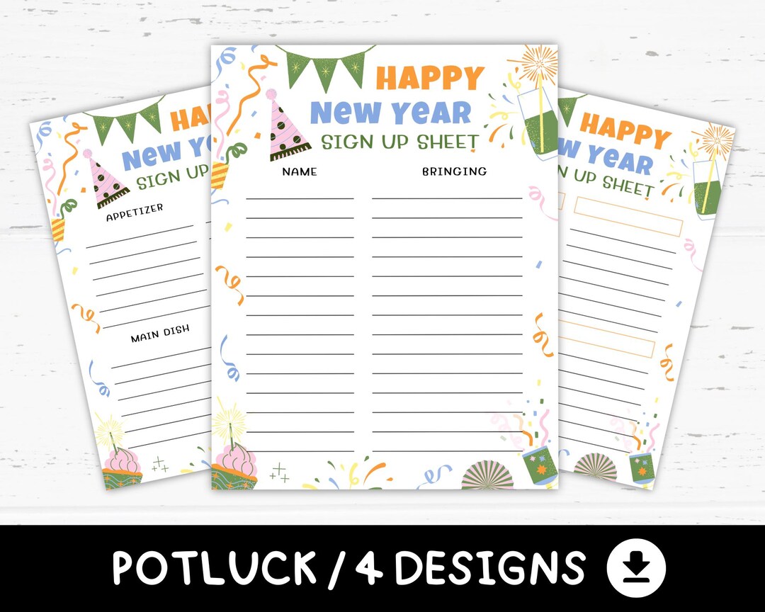 New Year Potluck Sign up Sheet Printable, Christmas Potluck, Winter