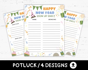 New Year Potluck Sign Up Sheet Printable, Christmas Potluck, Winter Potluck, New Year Activities, New Year Family Party Favors Digital