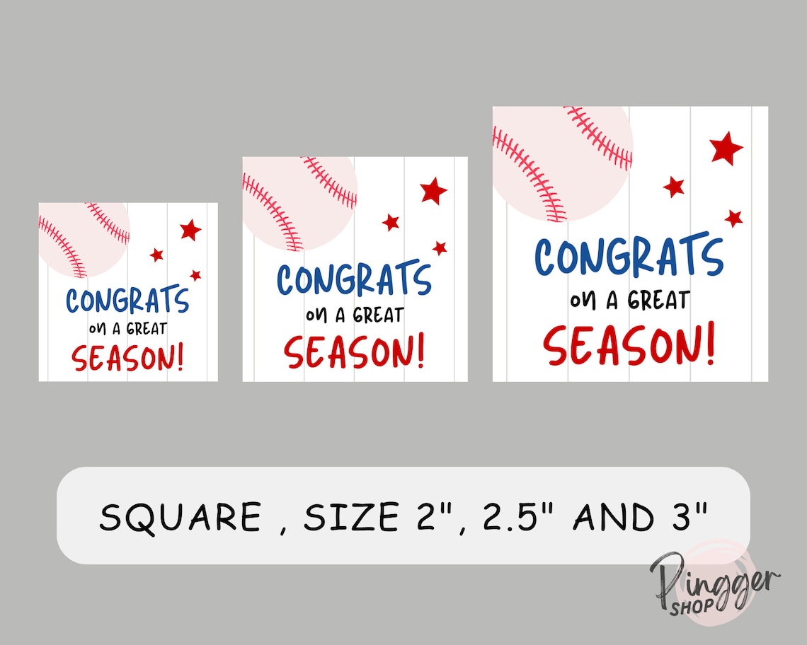 Congrats on a Great Season Tags, Baseball Congratulation Gift Tags ...