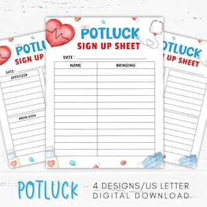 Nurse Potluck Sign Up Sheets Printable, Nurse Activities, Nurse Themed Party, Medical Birthday Party, Nurse Graduation Party