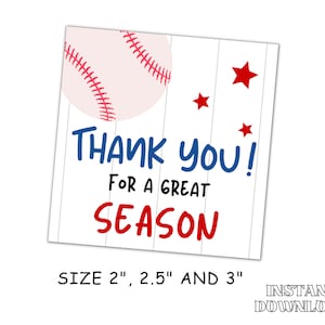 Thank You For A Great Season Baseball, Baseball Cookie Tag, Baseball Favor Tags, Baseball Coach Gift Tags, Coach Appreciation Gift Baseball